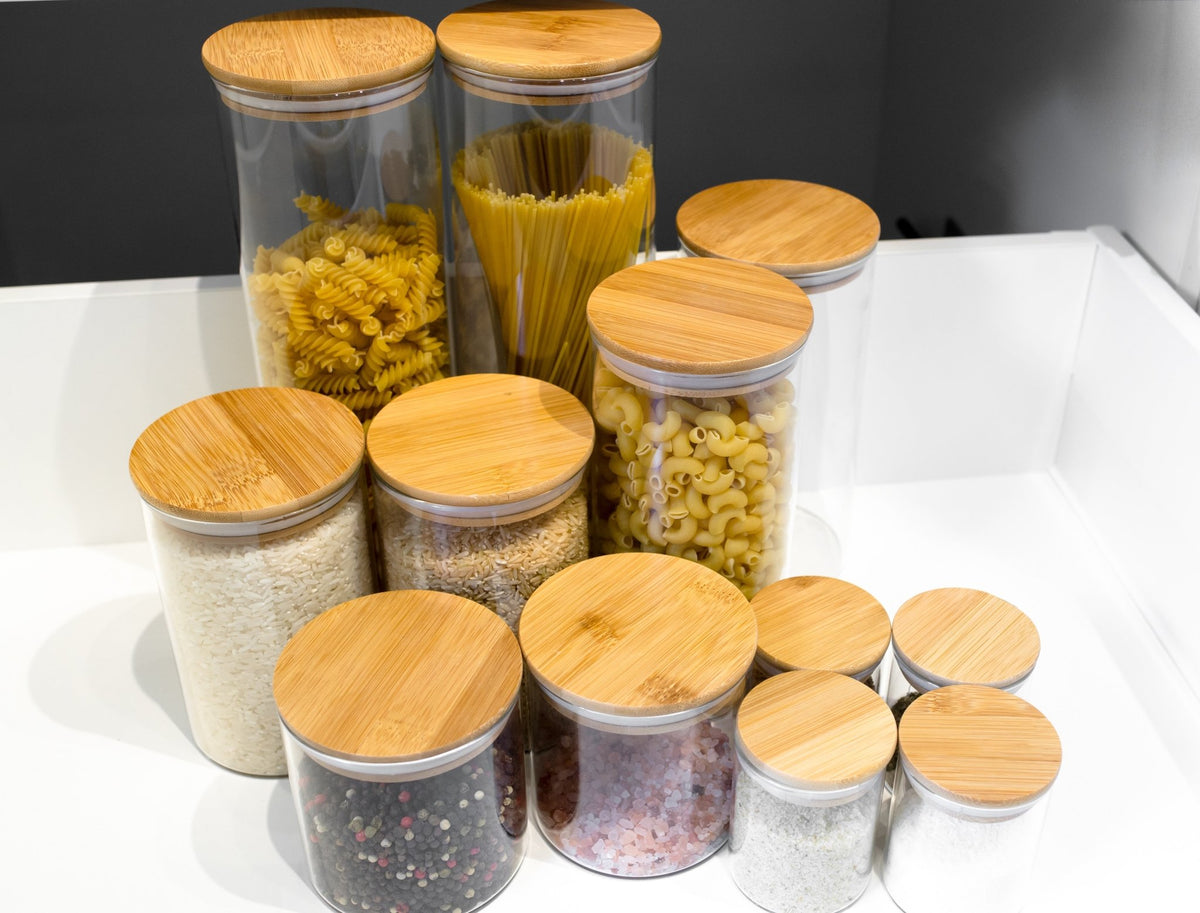 Kitchen Pro 6pc Square Glass Canister w/ Bamboo Lid